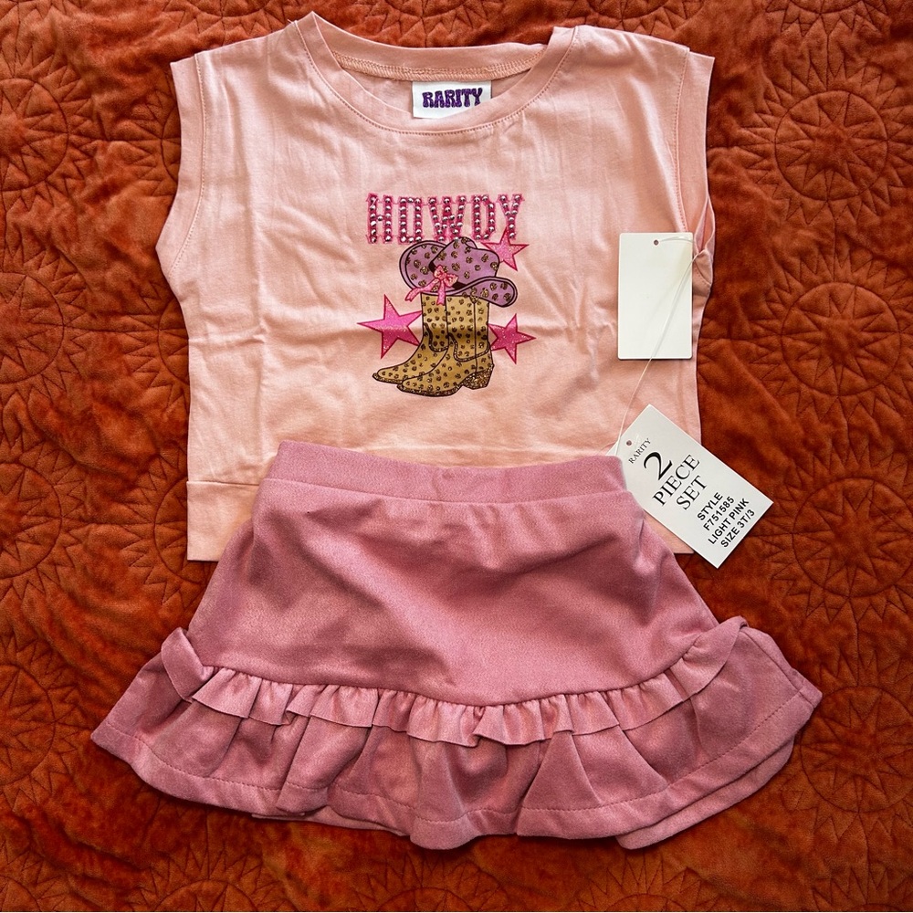 NWT RARITY Howdy Pink Kids Skort Set